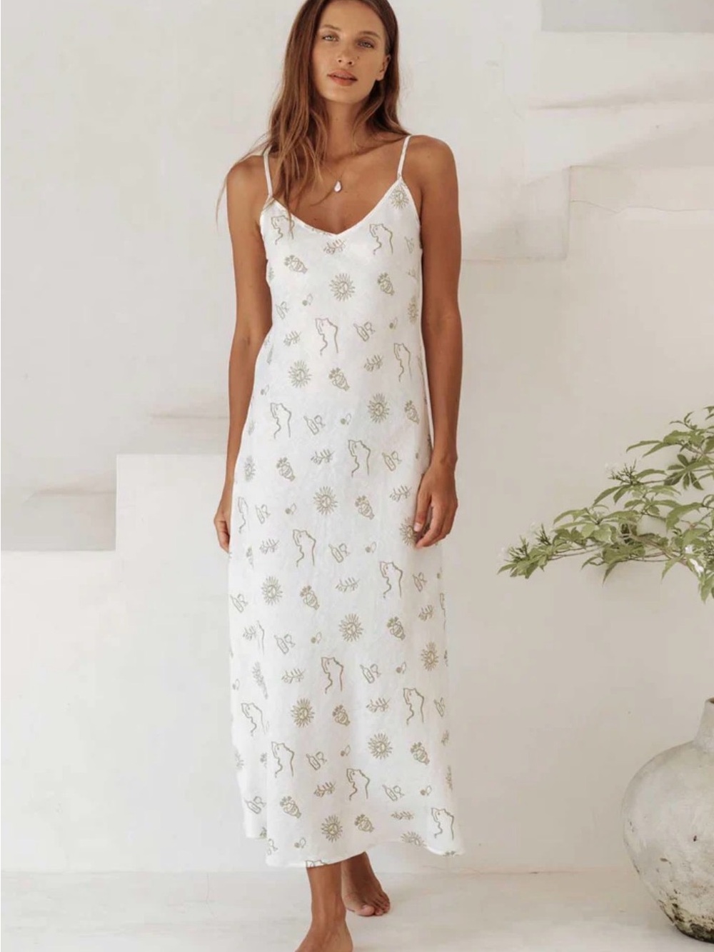 Free the Label Linen Amalfi Slip Dress Rizz Sage Size Large